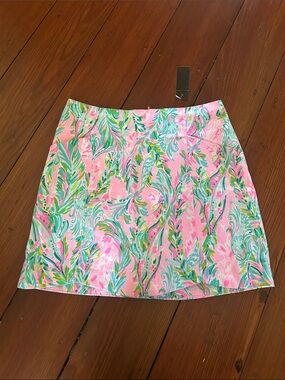 Lilly Pulitzer Pink Floral Mini Skirt with Green & Blue Leaf Print